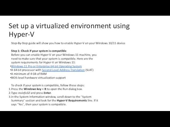Set up a virtualized environment using Hyper-V Step-By-Step guide will show you how