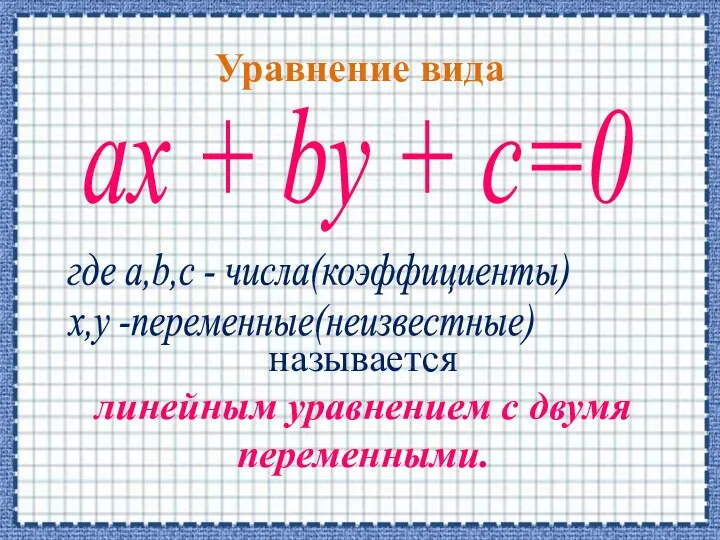 Уравнение вида аx + by + c=0 где а,b,с -