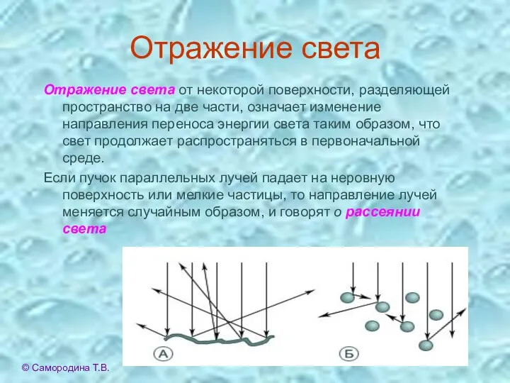 Отражение света Отражение света от некоторой поверхности, разделяющей пространство на