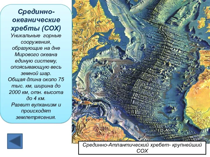 Срединно-океанические хребты (СОХ) Уникальные горные сооружения, образующие на дне Мирового океана единую систему,