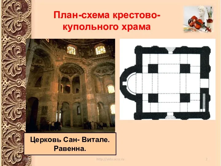 План-схема крестово-купольного храма Церковь Сан- Витале. Равенна.