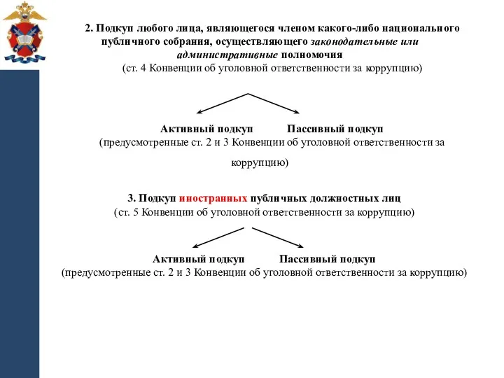 2. Подкуп любого лица, являющегося членом какого-либо национального публичного собрания,