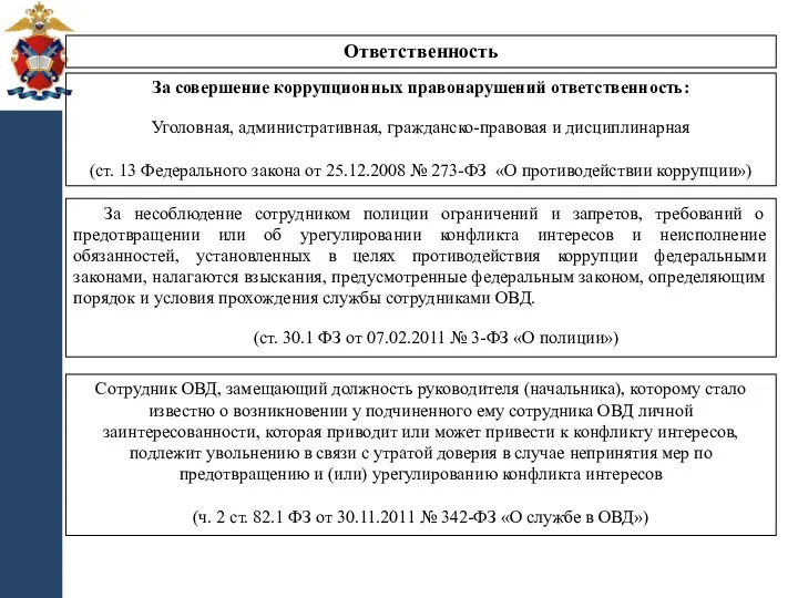 За несоблюдение сотрудником полиции ограничений и запретов, требований о предотвращении