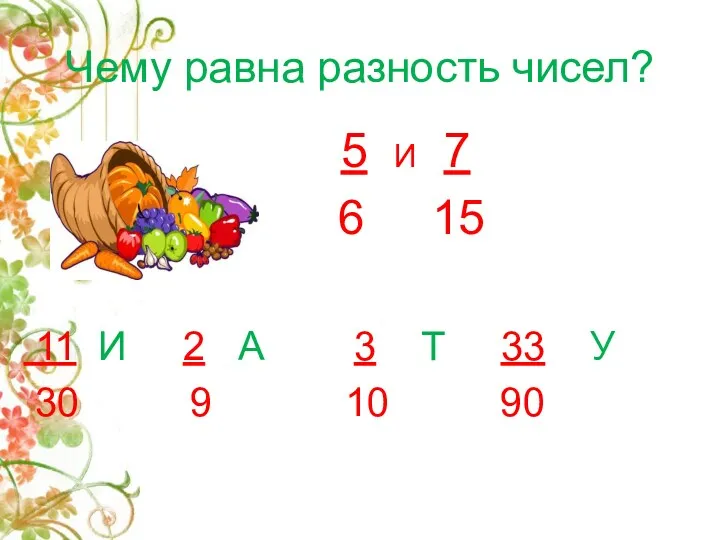 Чему равна разность чисел? 5 И 7 6 15 11