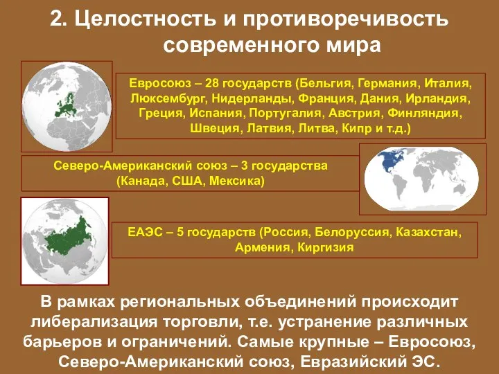 2. Целостность и противоречивость современного мира В рамках региональных объединений