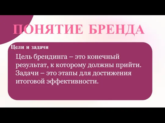 Цели и задачи ПОНЯТИЕ БРЕНДА ОПРЕДЕЛЕНИЕ WEB-САЙТА Цель брендинга – это конечный результат,