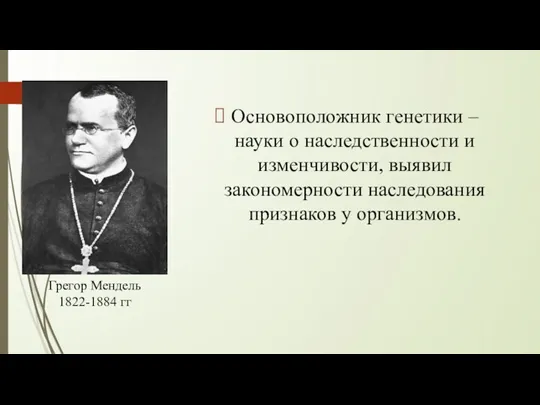 Основоположник генетики – науки о наследственности и изменчивости, выявил закономерности