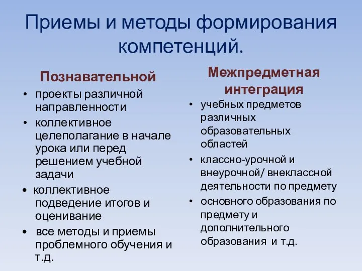 Приемы и методы формирования компетенций. Познавательной проекты различной направленности коллективное