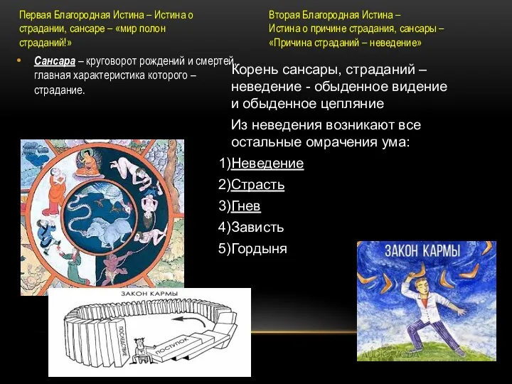 Сансара – круговорот рождений и смертей, главная характеристика которого – страдание. Первая Благородная