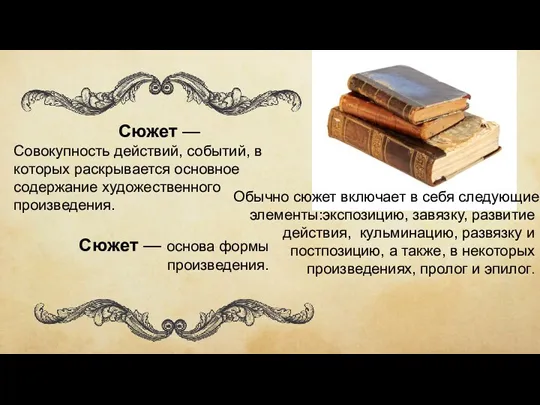 Сюжет — Совокупность действий, событий, в которых раскрывается основное содержание