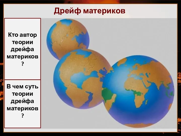 Дрейф материков Альфред Вегенер 1880-1930 Кто автор теории дрейфа материков? В чем суть теории дрейфа материков?