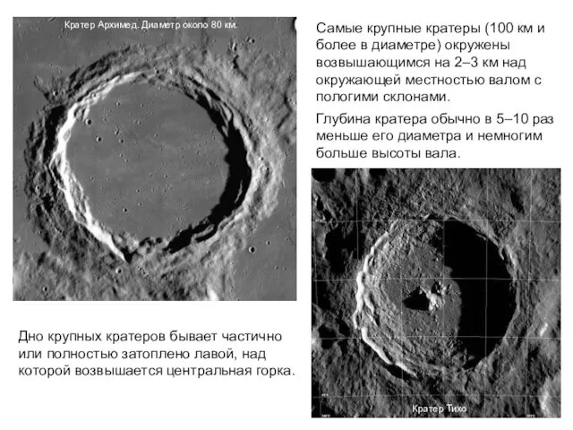 Самые крупные кратеры (100 км и более в диаметре) окружены
