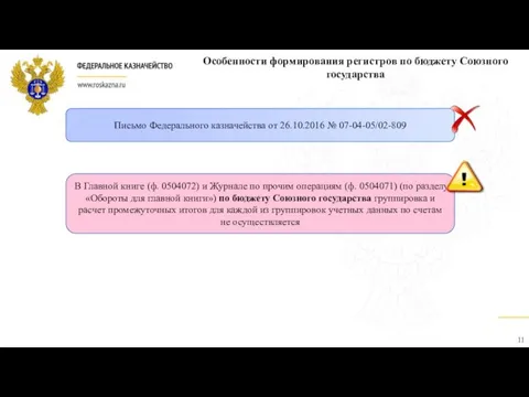 Особенности формирования регистров по бюджету Союзного государства Письмо Федерального казначейства