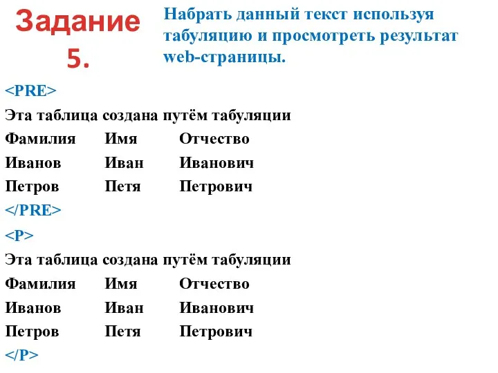 Эта таблица создана путём табуляции Фамилия Имя Отчество Иванов Иван