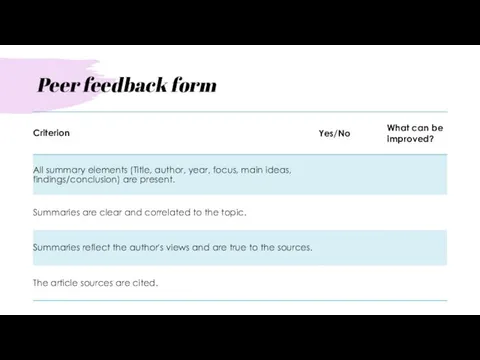 Peer feedback form