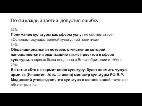 Почти каждый третий допустил ошибку: 37%: Понимание культуры как сферы