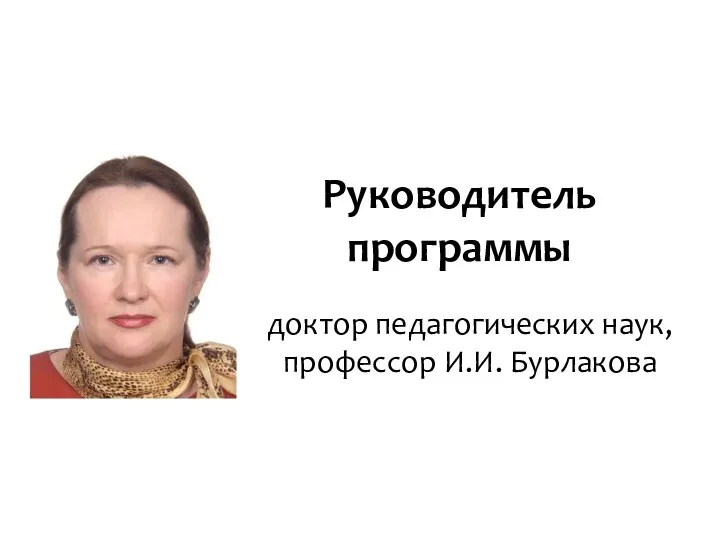 Руководитель программы доктор педагогических наук, профессор И.И. Бурлакова