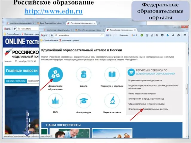 Российское образование http://www.edu.ru Федеральные образовательные порталы ВНИЗ