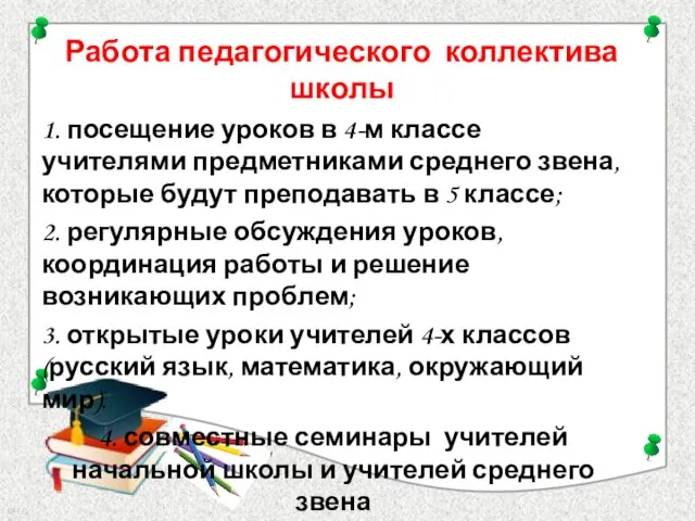 Работа педагогического коллектива школы 1. посещение уроков в 4-м классе