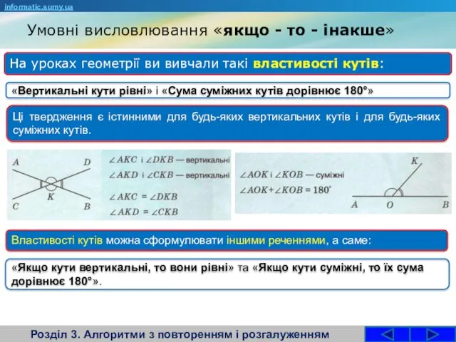 Умовні висловлювання «якщо - то - інакше» Розділ 3. Алгоритми