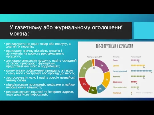 У газетному або журнальному оголошенні можна: рекламувати не один товар