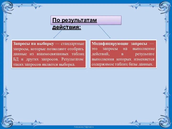 Запросы на выборку — стандартные запросы, которые позволяют отобрать данные