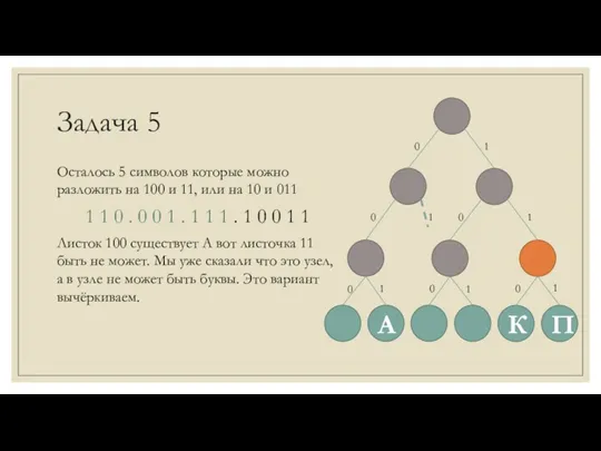 Задача 5 Осталось 5 символов которые можно разложить на 100