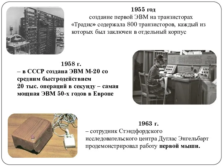 1955 год создание первой ЭВМ на транзисторах «Традис» содержала 800