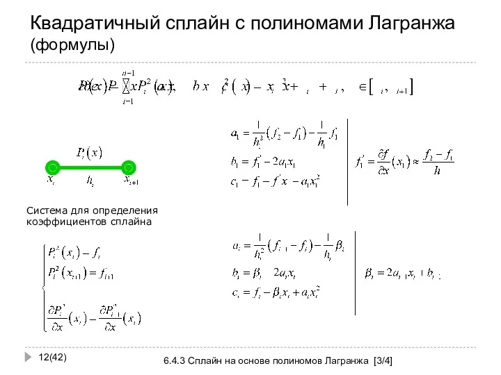 Квадратичный сплайн с полиномами Лагранжа (формулы) (42) 6.4.3 Сплайн на основе полиномов Лагранжа [3/4]