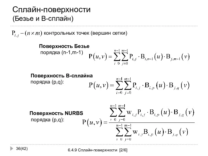 Сплайн-поверхности (Безье и B-сплайн) (42) 6.4.9 Сплайн-поверхности [2/6] Поверхность Безье