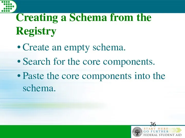 Creating a Schema from the Registry Create an empty schema. Search for the