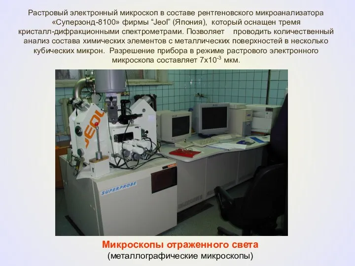 Растровый электронный микроскоп в составе рентгеновского микроанализатора «Суперзонд-8100» фирмы “Jeol”