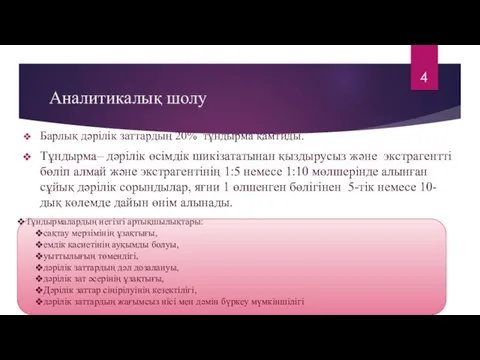 Аналитикалық шолу Барлық дәрілік заттардың 20% тұндырма қамтиды. Тұндырма– дәрілік