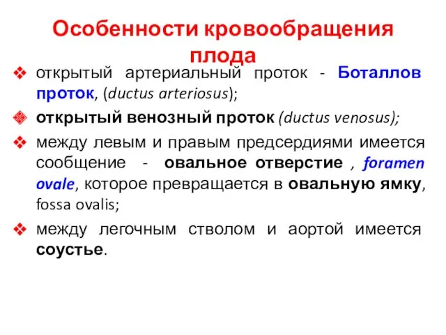 Особенности кровообращения плода открытый артериальный проток - Боталлов проток, (ductus