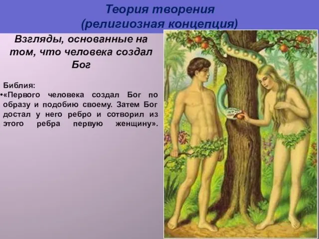 Взгляды, основанные на том, что человека создал Бог Библия: «Первого