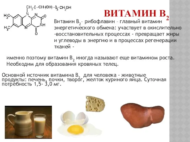 ВИТАМИН В2 Витамин В2– рибофлавин – главный витамин энергетического обмена: