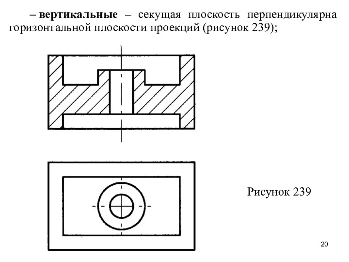 – вертикальные – секущая плоскость перпендикулярна горизонтальной плоскости проекций (рисунок 239); Рисунок 239