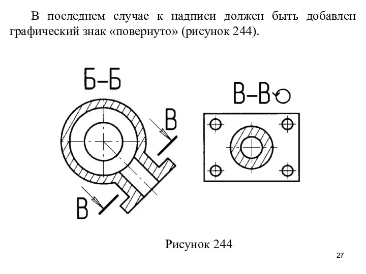 В последнем случае к надписи должен быть добавлен графический знак «повернуто» (рисунок 244). Рисунок 244