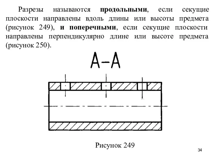 Разрезы называются продольными, если секущие плоскости направлены вдоль длины или