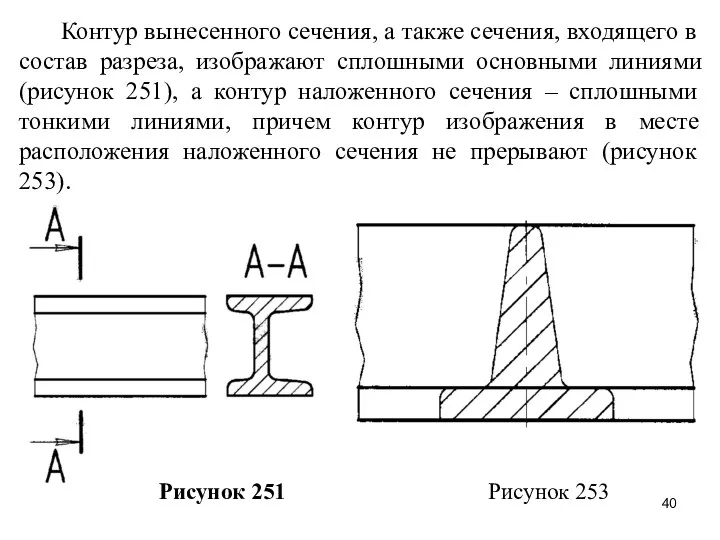 Контур вынесенного сечения, а также сечения, входящего в состав разреза,