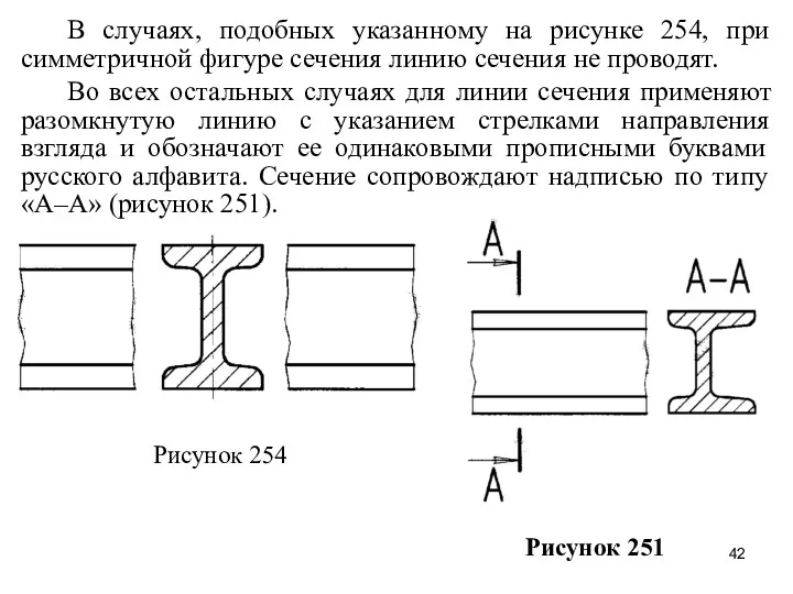 В случаях, подобных указанному на рисунке 254, при симметричной фигуре