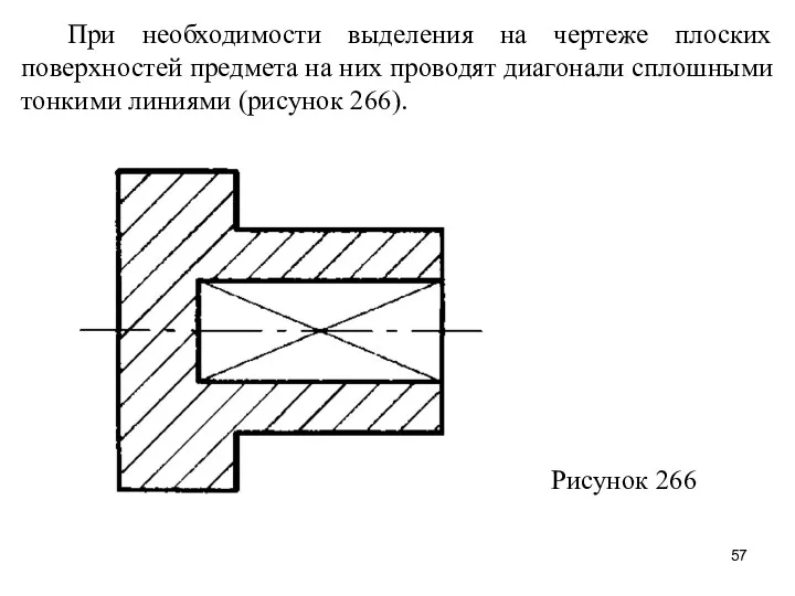 При необходимости выделения на чертеже плоских поверхностей предмета на них