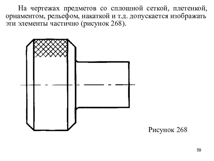 На чертежах предметов со сплошной сеткой, плетенкой, орнаментом, рельефом, накаткой