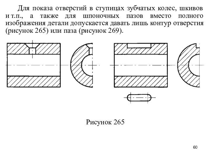 Для показа отверстий в ступицах зубчатых колес, шкивов и т.п.,