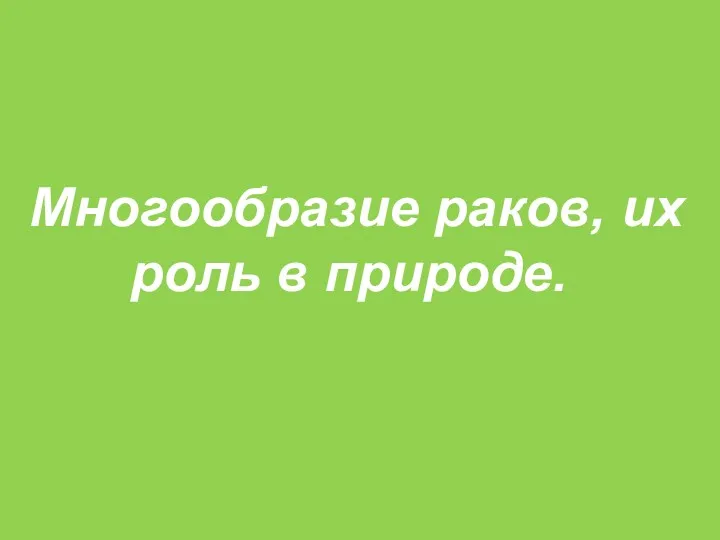 Многообразие раков, их роль в природе.