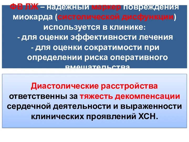 ФВ ЛЖ – надежный маркер повреждения миокарда (систолической дисфункции) используется