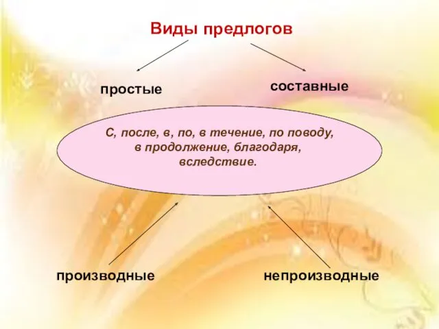 Виды предлогов простые составные С, после, в, по, в течение,