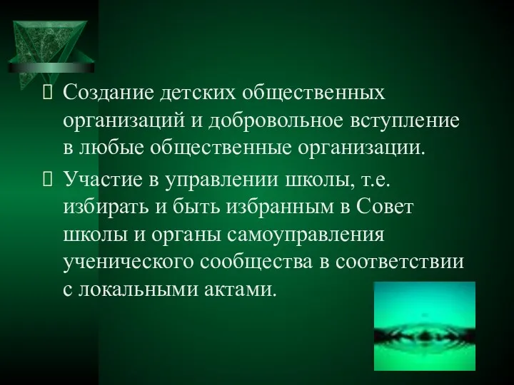 Создание детских общественных организаций и добровольное вступление в любые общественные