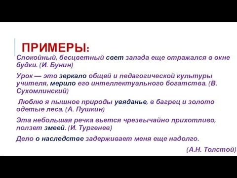 ПРИМЕРЫ: Спокойный, бесцветный свет запада еще отражался в окне будки.