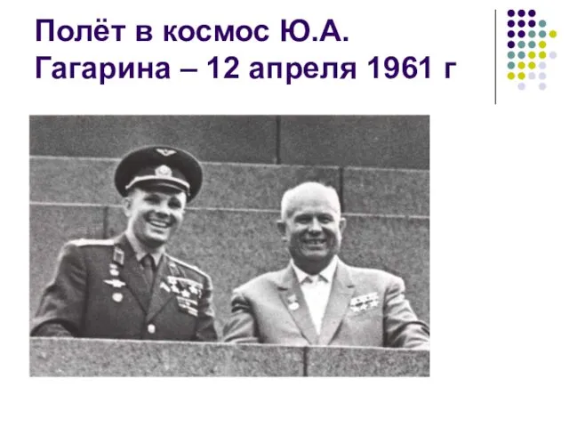 Полёт в космос Ю.А. Гагарина – 12 апреля 1961 г